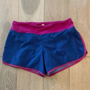 Women’s Athletic Running Shorts in Blue with Pink Trim (Size Small, 4” inseam)